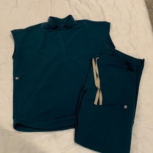 Carribean blue figs straight pants and Rafaela top